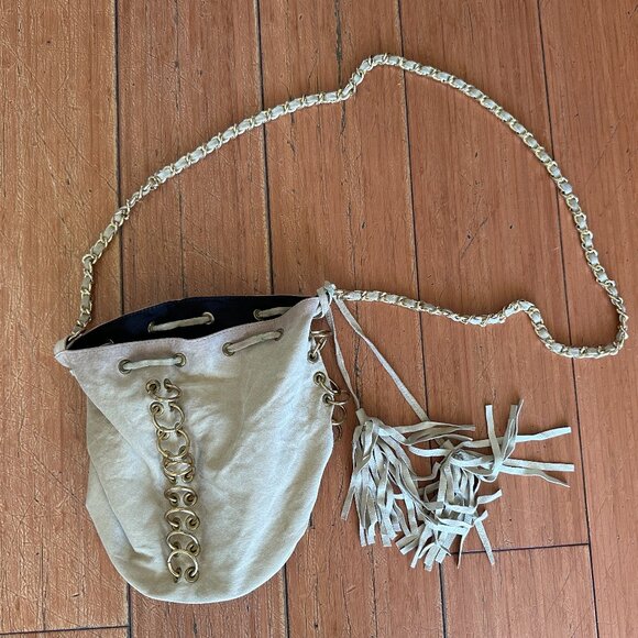 Vintage One of a Kind Made in USA Leather Chain Bucket Bag w/ Rings Grommets - Picture 1 of 17